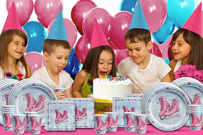 Ice Skating Birthday Party Supplies Set Plates Napkins Cups Tableware Kit for 16