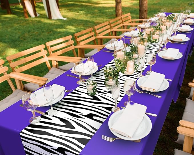 Buryeah 3 Pcs Zebra Tablecloth Zebra Print Plastic Table Cloth Disposable Tablecloth Animal Safari Table Cover 54 x 108'' for Baby Shower Wedding Birthday Party Decorations Supplies (Purple)