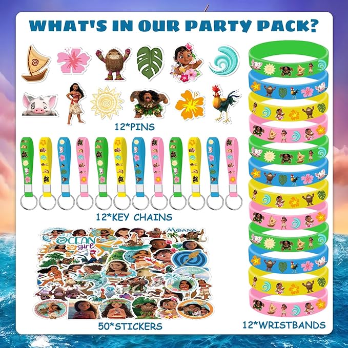 Moana Birthday Party Supplies, 86PCS Party Gifts Merch Set for Boys Girls Moana Theme Party