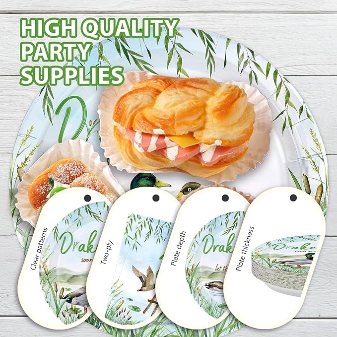 96Pcs Mallard Duck Gender Reveal Party Decorations Mallard Duck Gender Reveal Plates and Napkins Drake or Hen Disposable Tableware for Baby He or She Party Decorations Serve 24