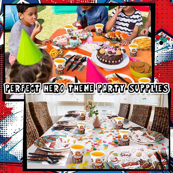 Zhehao 210 Pcs Christmas Hero Party Supplies Serves 30, Hero Themed Paper Plates Napkins Cups and Tableware Sets for Birthday Baby Shower Party Supplies Decor (White)
