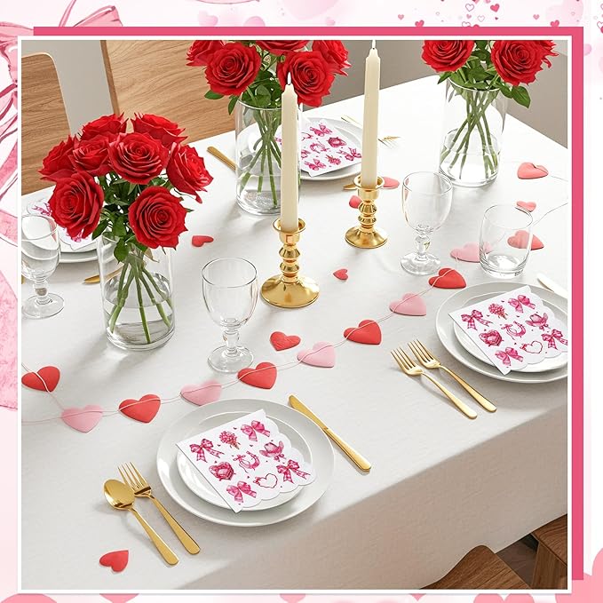 100 Pcs Bow Napkins, Scalloped Pink Bow Western Cowgirl Party Decorations Disposable Dessert Beverage Napkins for Bachelorette, Girls Birthday, Bridal Baby Shower