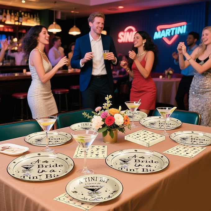 96Pcs Tiny Bit Bridal Shower Party Decorations A Bride In A Tiny Bit Paper Plates and Napkins Espresso Martini Bachelorette Tableware Set for Bridal Shower Bride To Be Party Wedding Supplies Serves 24
