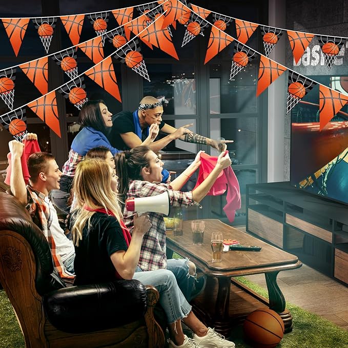 Jetec 5 Pcs 49 ft Basketball Party Decorations Pennant Banner Theme Triangle Flags Garland Bunting Banner for Basketball Fans Outdoor Indoor Home Sport Birthday Party Decorations Supplies