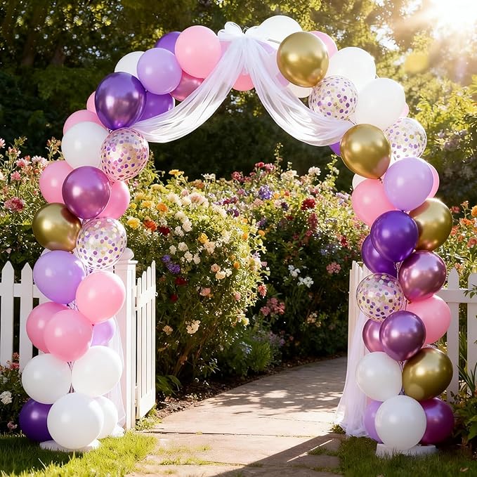 FunHot Pink Purple Balloons, 50 Pcs Metallic Gold Pink Balloon, 12 Inch Pastel Purple Colorful Confetti Latex Balloons for Girls Baby Shower Wedding Women Birthday Anniversary Butterfly Party Decor