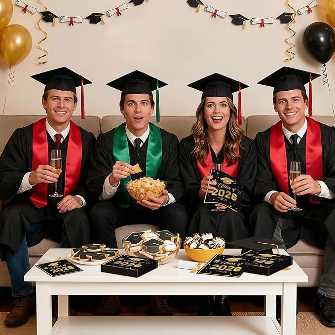 50 Pcs Graduation Napkins Decorations - Black Gold Class of 2026 Congrats GRAD 3-Ply Paper Cocktail Dinner Napkins Set for 2026 Graduation Party Supplies Table Decor Favors, 6.5 x 6.5 Inch