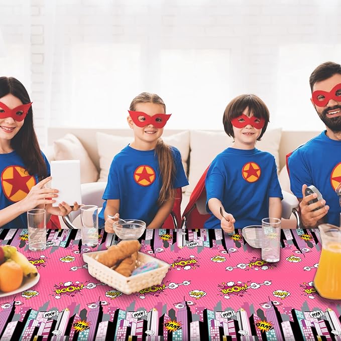gisgfim 3 Pcs Super Girl Hero Party Tablecloth Pink Super Girl Hero Theme Party Supplies Decorations for Kids Girls Disposable Plastic Table Cover 105 x 54 inch