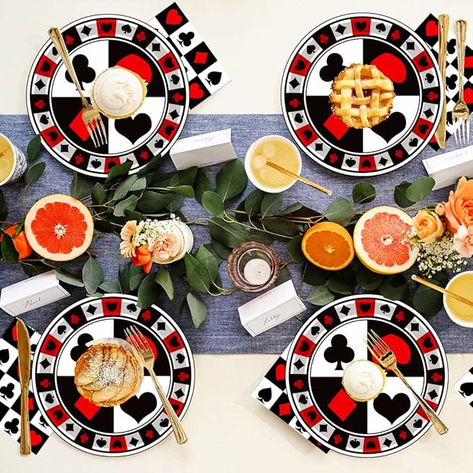 40 Pcs Casino Party Supplies - 7" Poker Paper Plates for Casino Night, Las Vegas Birthday Party Decorations