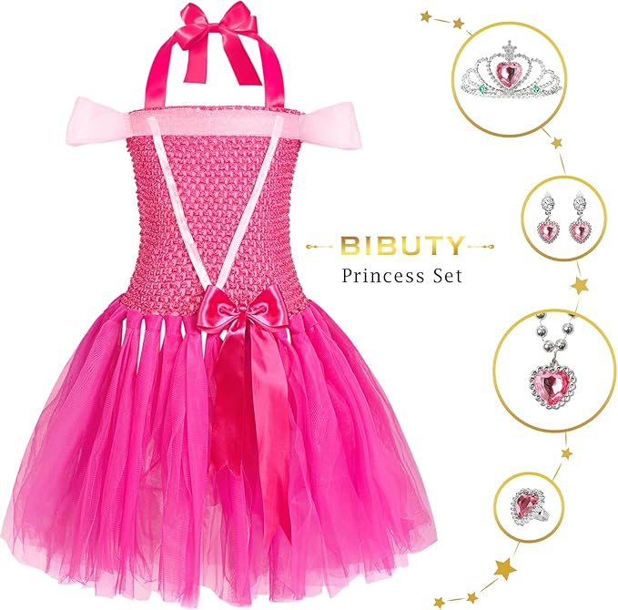 Princess Dress Up Clothes for Little Girls 3-6, Pretend Play Princess Costume Set with Princess Dresses Crown