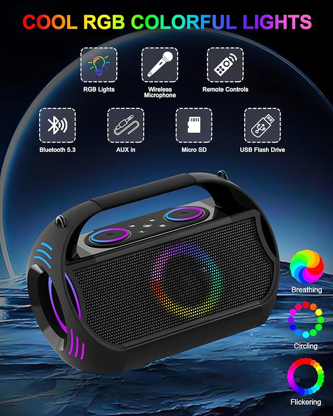 Rechargeable Karaoke Party Speaker(100W) with 2 Wireless Microphones for Adults and Kids,18000mAh,LED Light Show,HD Sound,Deep Bass,Support Recording/Bluetooth/AUX/USB/TF Play for Home,Tv,Beach,Travel
