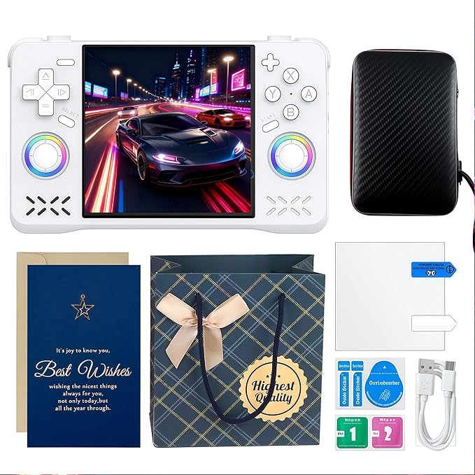 XF40H Retro Handheld Game Console Christmas Set with Gift Card & Bag,4 inch 4K IPS 128GB 21000+Classic Games,Linux OS,WiFi Multiplayer & Hall Triggers-Supports Gift for Gamer (White Set)