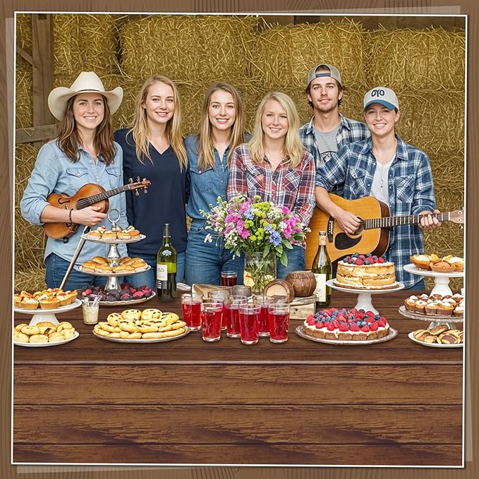 6 Pack Wood Grain Plastic Tablecloth, 54 X 108Inch Rustic Wood Table Covers for Rectangle Table Disposable Vintage Farmhouse Tablecloths for Cowboy Western Barn Birthday Baby Shower Party Supplies