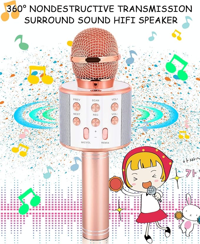 Toys for Girls Age 5-12, Wireless Bluetooth Karaoke Microphone for Kids Popular Toys for 5 6 7 8 9 10 11 12 Year Olds Girls Boys Best Gifts for 5-12 Year Olds Girl Boy Teen - Champagne