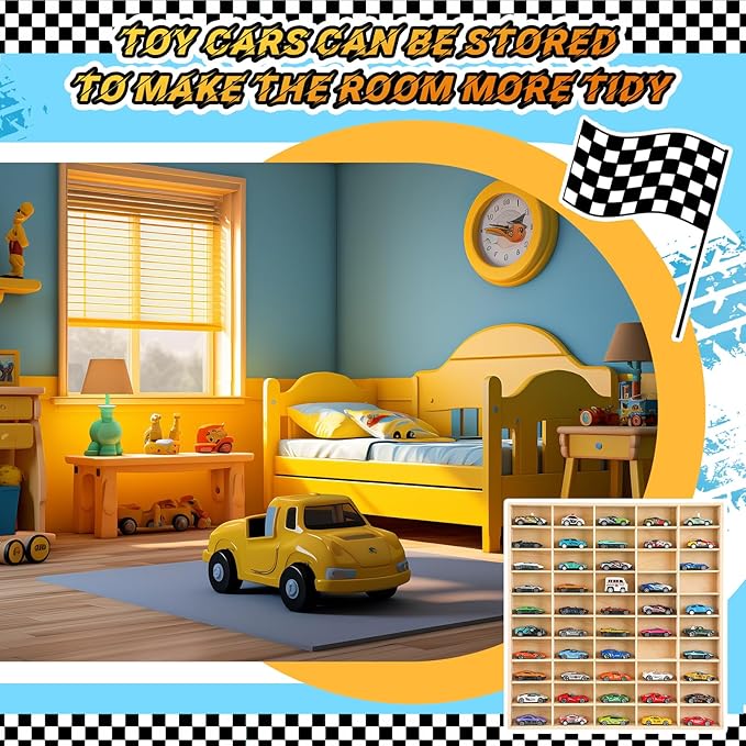 Hot 1/64 Diecast Wheels Display Case Holds Toy Cars Wooden Wall Mount Car Display Shelf Storage Organizer Case for Toy Collectibles, Wheel, Model, 10 Layers (50 Spaces)