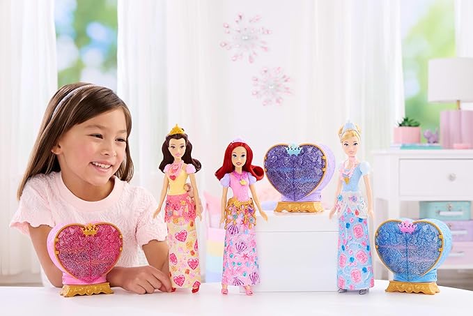 Mattel Disney Princess Ariel Fashion Doll & Accessories with 8 Surprises, Including Heart Gem Box, Ring for Child & 9 Play Pieces, Inspired by Movie