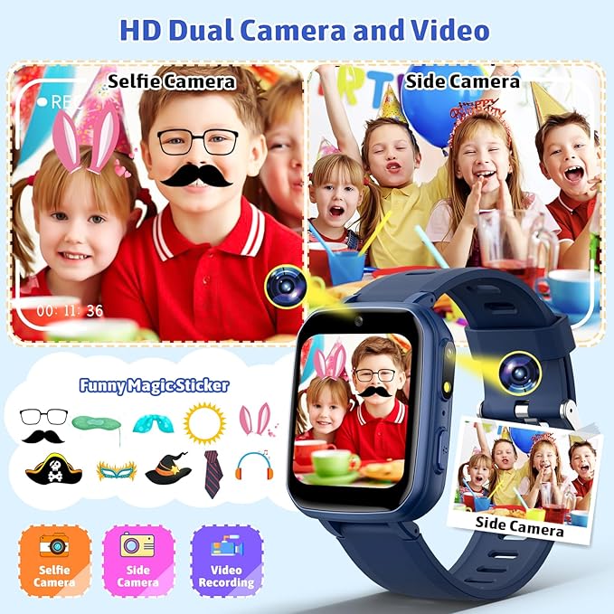 zicor Kids Game Watch Gift with 26 Puzzle Games, Dual Camera, Music Player, Pedometer, Video Recorder, Flashlight, Alarm Clock,Educational Toy for Boys Girls Age 4-12 Years Old,Birthday