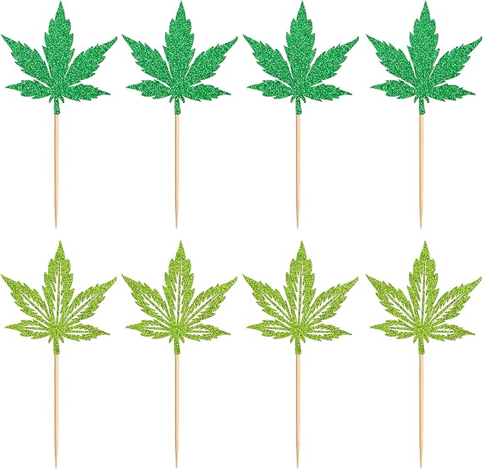 Ercadio 24 Pcs Green Glitter Marijuana Cupcake Toppers Have a Dope Birthday Cake Topper Cake Decorations for Men Women Marijuana Them Party Supplies