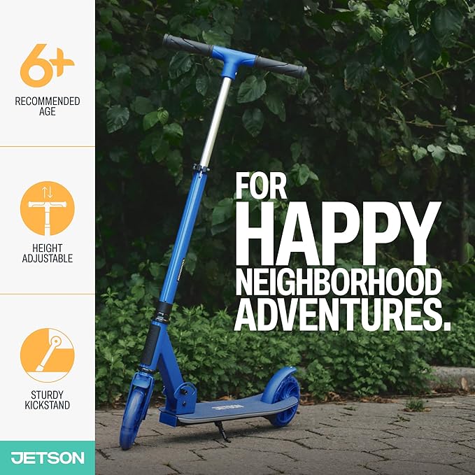 Jetson Jupiter Kids 2-Wheel Light-Up Kick Scooter, LED Lights on Handlebar, Stem, Wheels & Deck, Adjustable Handlebar, Rear Brake, Easy-Folding Mechanism, Ages 5+