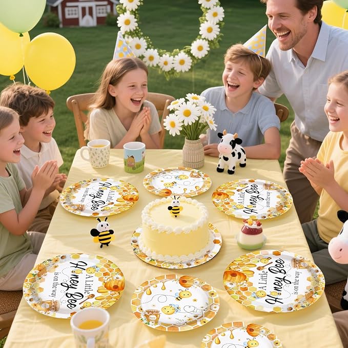 96Pcs Bee Baby Shower Decorations Honey Bumble Bee Baby Shower Plates and Napkins Tableware Sets A Little Honey is On The Way Party Decoration for Bees Gender Reveal Birthday Party Supplies Serve 24