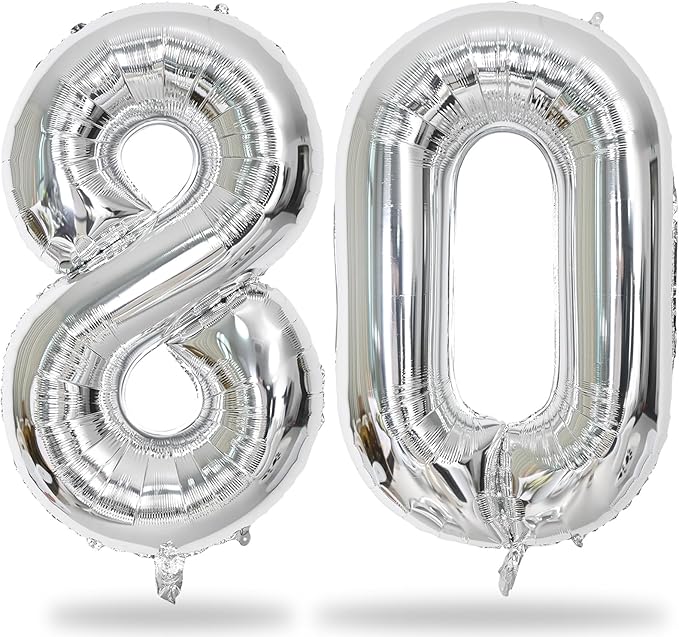 Silver 80th Birthday Balloons for Men, 40 Inch Mylar Self Inflating 80 Balloon Numbers, Large Foil 8 and 0 Helium Number Balloons for Women Birthday Party Decorations 80 Anniversary Decor Supplies