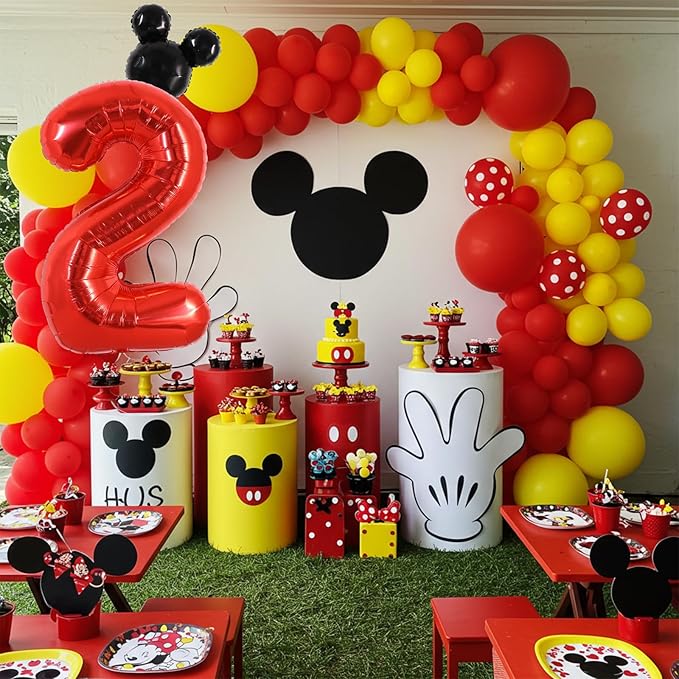 Vuzvuv 40 Inch Mouse Number Balloon No.2, Black Mouse Head Balloon and Red Giant Giant Number Two Balloon for Birthday, Mouse Theme Party Supplies, Baby Shower,Anniversary Decoration
