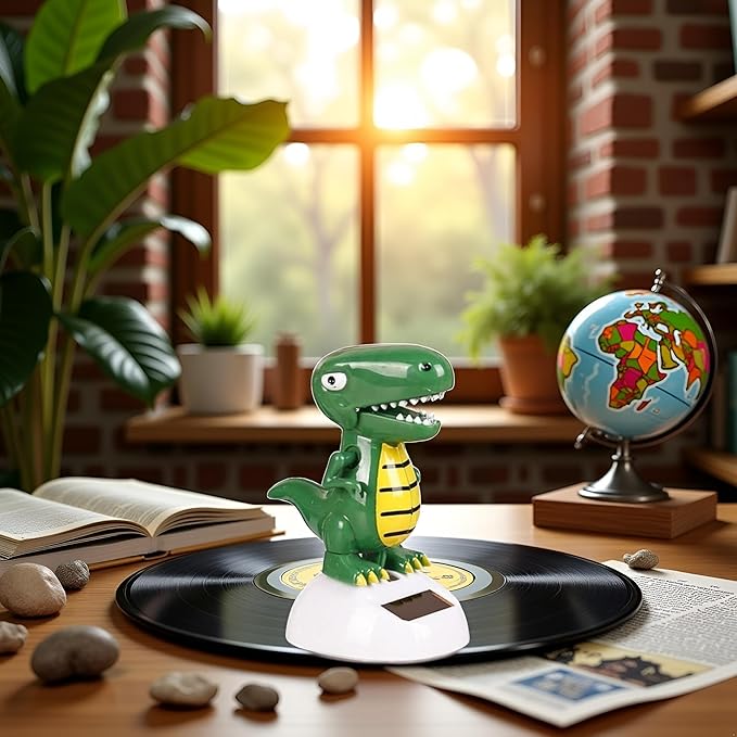 Green Cute Solar Powered Dancing Dinosaur,Decoration Gift,Swinging Dancer, No Battery Required,Desk and Dashboard Decor Home Decor Birthday Gifts Solar Power Kits Learning and Education