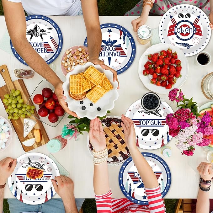 48Pcs Fighter Jet Pilot Birthday Party Paper Plates for Airplane Aviation Party Supplies 7" Fighter Jet Pilot Themed Birthday Party Disposable Plates for Kids Birthday Baby Shower Party Decorations