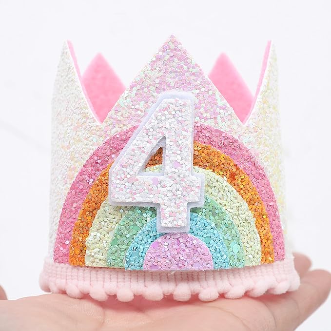 Birthday Rainbow Girl Crown, Birthday Hat for Event Party Supplies,Photo Props