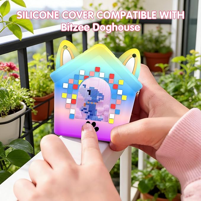 Silicone Case for Bitzee Doghouse Interactive Digital Pet, Shockproof Protective Cover for Doghouse Bitzee Virtual Electronic Pets Accessories with Lanyard (Rainbow)
