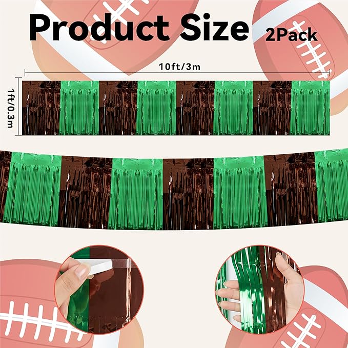 OHOME Football Party Decorations for Super Game Bowl 2026-2 Pack Green Brown Streamers Banner |Football Party Favors Supplies Decor Indoor Outdoor - Game Day Birthday Backdrop for Wall Home,10 FT
