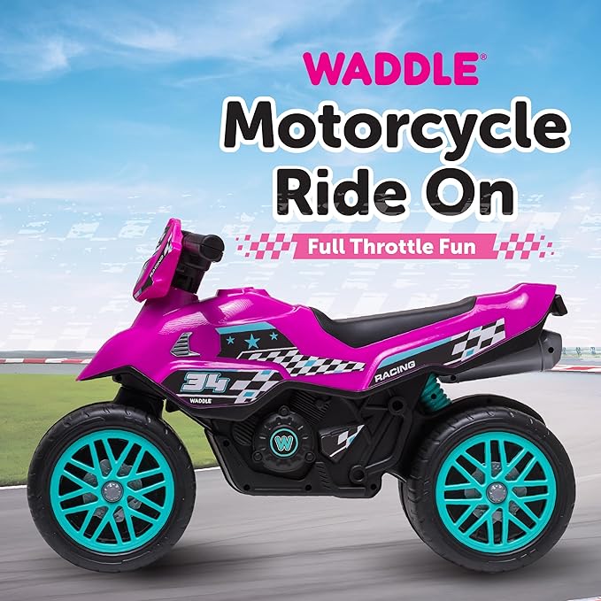 Waddle Kids Motorcycle Balance Bike - Toddler Ride on Toys w/Sounds, Wide Wheel Base, Rubber Coated Wheels, Foot to Floor Toddler Car Up to 44 Lbs, Motorbike for Kids Ages 18 Months to 3 Yrs, Pink