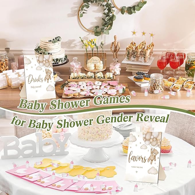 4PCS Bear Table Sign Centerpieces for We Can Bearly Wait Baby Shower Decorations Bear Birthday Decorations Party Supplies(8x10in) (Brown)
