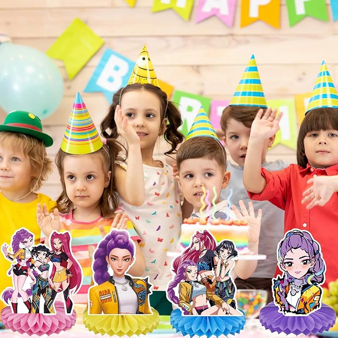 8Pcs Honeycomb Centerpieces for Demon Hunters Birthday Decorations, Kpop Party Supplies Table Centerpieces, Baby Shower Cake Topper Photo Booth Props Party Gifts