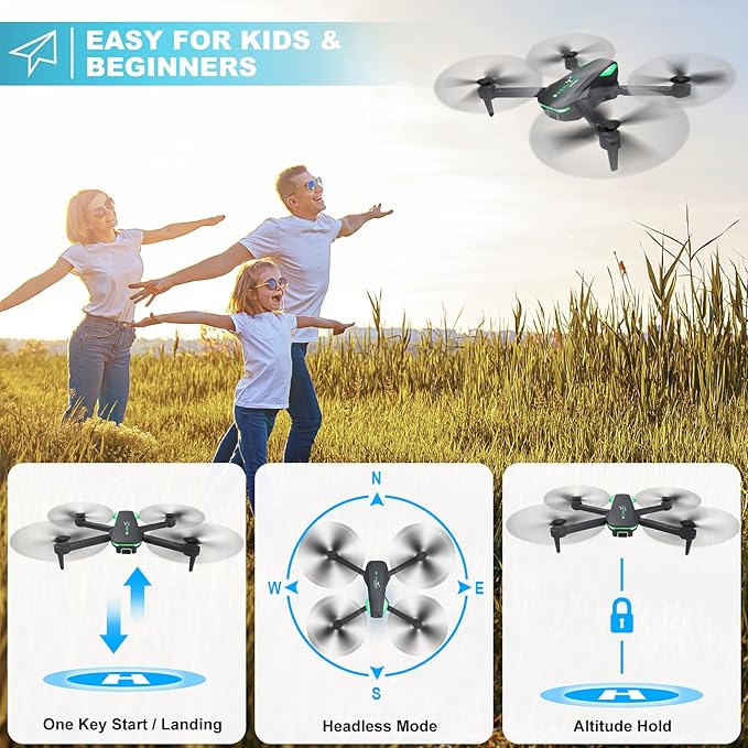 Drone with 1080P Camera for Beginners and Adults, Foldable Remote Control Quadcopter with Voice Control, Gestures Selfie, Altitude Hold, One Key Start, 3D Flips, 2 Batteries, Toy for Beginners