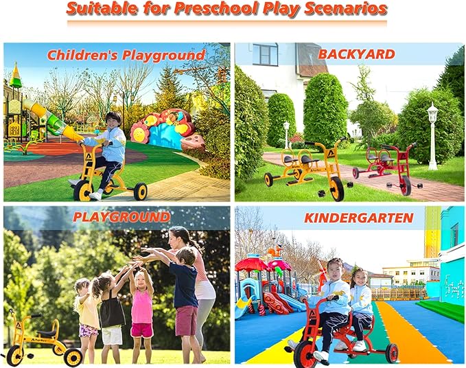 Preschool Kids Tricycle for Rider Age 3-5, Durable Metal Pedal Trike for Boys Girls, Big Kid Tricycle with Non-Slip Grip, Solid Rubber Tires -Outdoor Playschool Daycare Playground Equipment