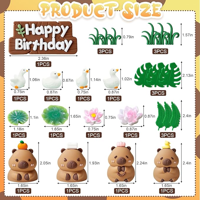 Knana 25Pcs Capybara Cake Toppers Capybara Figurine Birthday Cake Decorations with Duck Cake Topper for Capybara Baby Shower Birthday Party Supplies