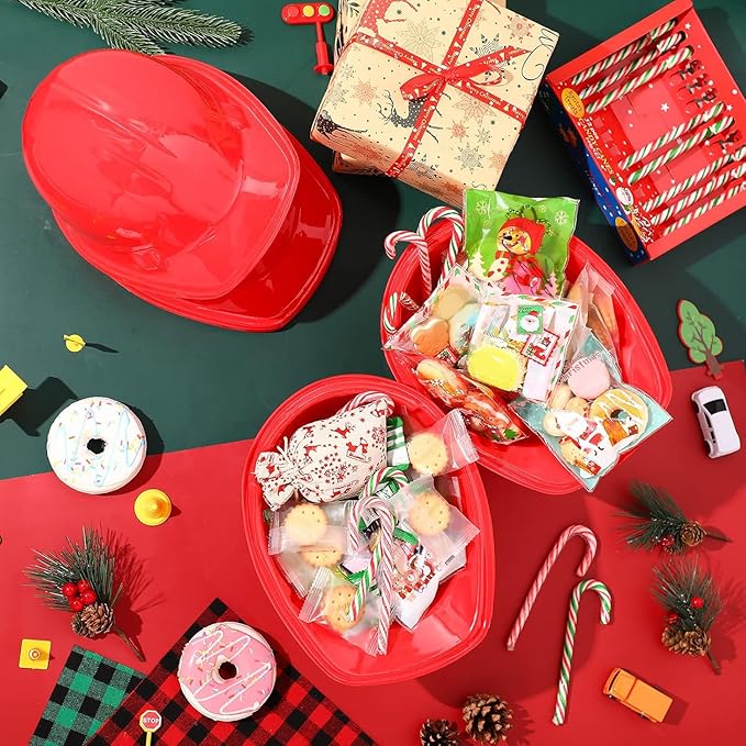 Sumind 48 Packs Construction Party Hats Kids Plastic Worker Helmet Bulk Toy for 3-8 Years Children Dress up Party Supplies(Red)