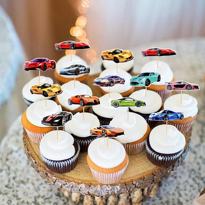 36 PCS RaceCar Cupcake Toppers, Car Party Decoration Birthday Supplies, Supercar Themed Party Supplies Are The Most Popular, Boys and Girls' Birthday Cake Decoration