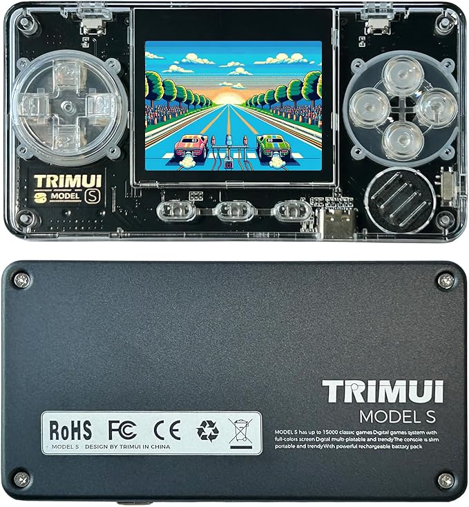 TRIMUI Model S Mini Handheld Game Console, 2 inch IPS Screen, Retro Video Game, Metal, ARM628 Processor (Black-32GB)
