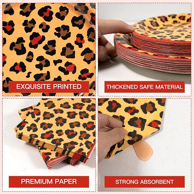 180pcs Red Cheetah Print Birthday Party Decorations,Leopard Print Plates and Napkins Set,for Girls Night Big Mama Women Birthday Party Supplies,Serves 60 Guests