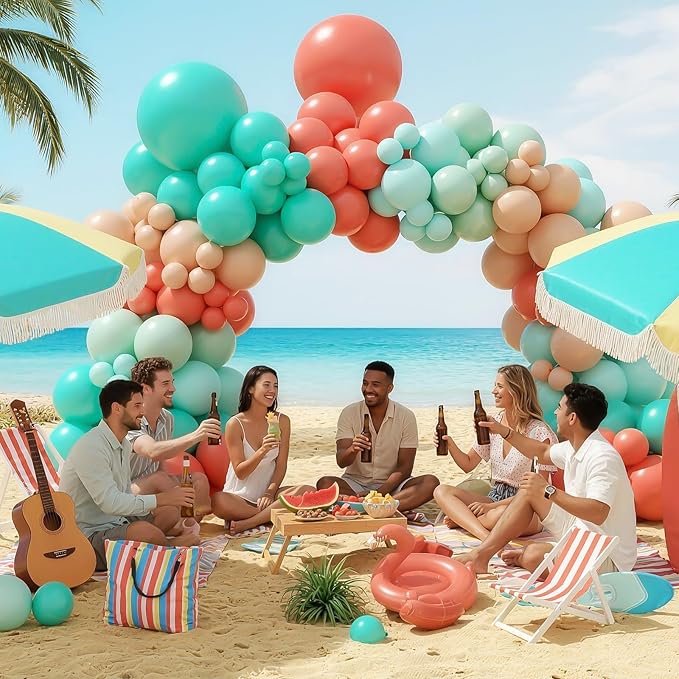 Hawaii Balloons Arch Kit, Tropical Balloon Garland with Orange Teal Blue Balloons for Birthday Decorations, Baby Shower Tropical Hawaii Magic Theme Luau Tiki Party Supplies