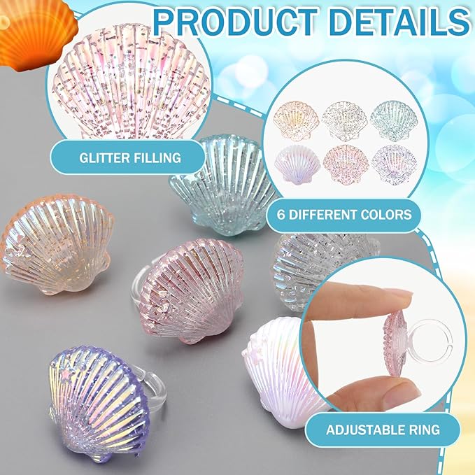Kenning 48pcs Resin Seashell Cupcake Ring Toppers Under the Sea Cupcake Topper for seashell Theme Birthday Party Cake Decorations Baby Shower Weeding Anniversary Sea Party Supplies