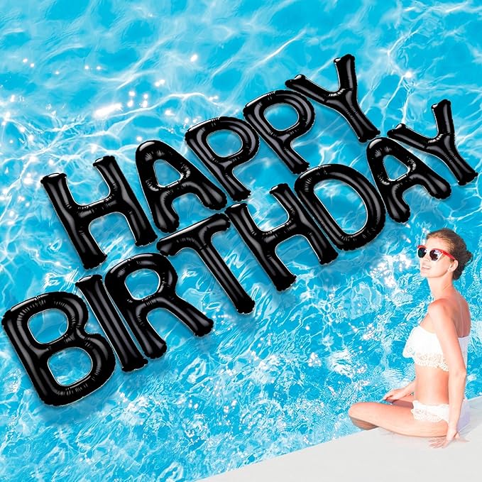 Shappy 20'' Happy Birthday Pool Large Floating Letter Balloons with Adhesive Dots Inflatable Pool Decorations for Summer Birthday Party