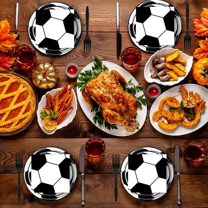 96 Pcs Soccer Plates and Napkins Party Supplies, Soccer Birthday Paper Plates Napkins and Forks Disposable Tableware Set for Sports Theme Party Decorations Serves 24 (Soccer)