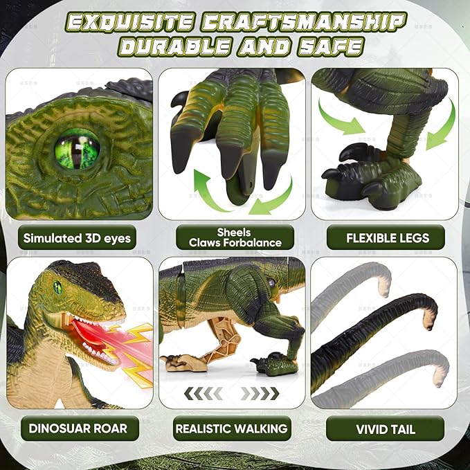 Remote Control Dinosaur Toys for Kids, Dinosaur Toys for Boys Big Walking Velociraptor Dino with Light Sound and Spray Stream Birthday