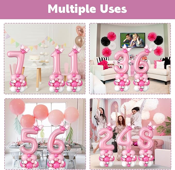 40 Inch Pink Number 6 Balloon for 6th Birthday Decorations Pastel Baby Pink Number Six Foil Balloon Tower Giant Large Digit Hot Pink White Helium Balloons Stack Stand for Girls Anniversary Party