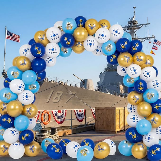 Skylety 24 Pcs U. S. Navy Party Balloons Veterans Day Memorial Independence Day Deployment Returning Back Military Army Retirement Party Supplies Decorations for Birthday