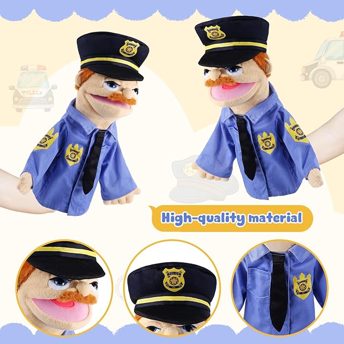 Role Play Hand Puppets Hand Plush Chef Doctor Fireman Pirate Detective Athlete Nurse Worker Hand Puppet Toys Puppets for Kids Storytelling Imaginative Pretend Play Teaching Preschool(Police)