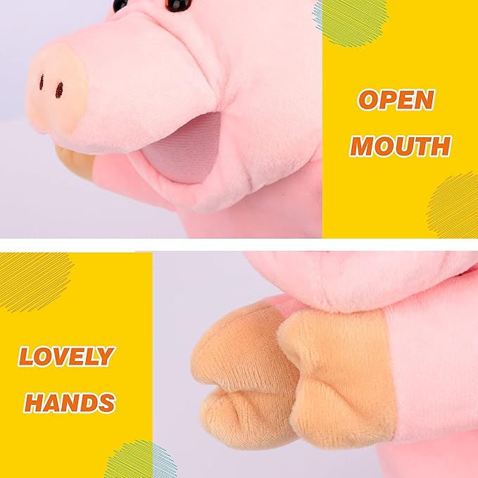 Easfan Pig Hand Puppet with Movable Mouth and Arms Role Play Storytelling Interactive Game Preschool Teaching Toy Gifts for Kids Birthday Christmas, Pink, 10''