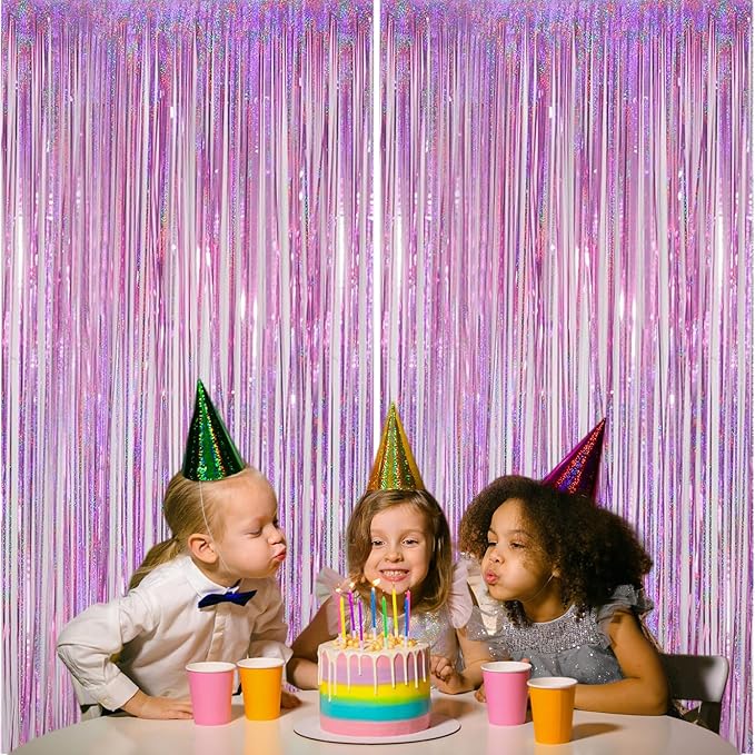 2 Pack Pink Foil Fringe Curtains, 3.3x6.6 Ft Metallic Tinsel Backdrop Party Decorations Door Pink Streamers for Birthday Wedding Engagement Decor,Photo Booth Props, Party Supplies